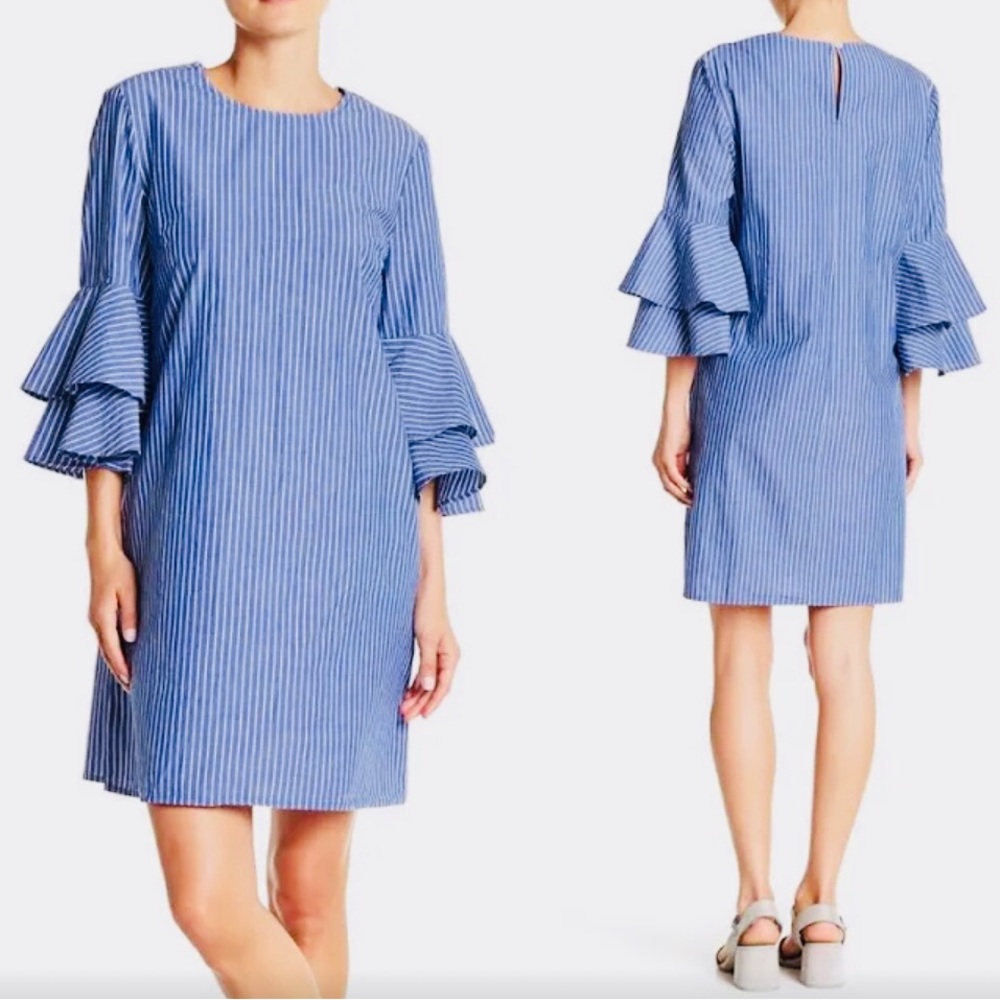 Beach Lunch Lounge Women’s Size L Blue White Stripe Shift Dress Delphina